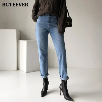 BGTEEVER Derliaus Streetwear Moterų Džinsinio Džinsus Rudens Žiemos Aukštos Juosmens, Palaidi Kelnės Moteriška Tiesių Kojų Džinsus, Kelnes