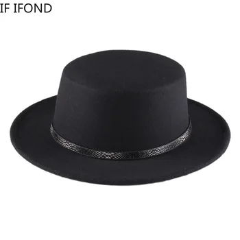 Britų Stiliaus Naujas Retro Žiemą, Rudenį, moterų, vyrų Top hat Imitacija Vilnonių Fedora Skrybėlės Feltro Vairininko Flat Top Hat