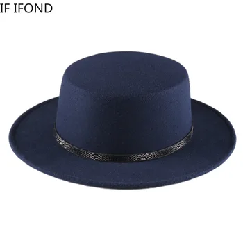 Britų Stiliaus Naujas Retro Žiemą, Rudenį, moterų, vyrų Top hat Imitacija Vilnonių Fedora Skrybėlės Feltro Vairininko Flat Top Hat
