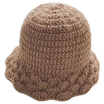 Bucket hat moterų rudens ir žiemos rankų darbo megzti nėrinių vilnonių žvejys skrybėlę saldus ir mielas veidas mažas šiltą kepurę