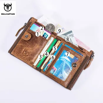 BULLCAPTAIN retro odinės vyriškos piniginės odinis užtrauktuko sagtis trumpas pinigus, piniginės kortelės turėtojas monetų piniginė RDA piniginės QB06