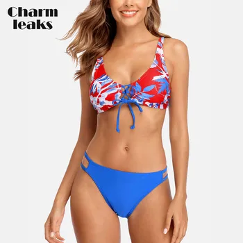 Charmleaks Moterų Bikini Komplektas Dryžuotas Bikini Susieta Priekiniai Tvarsčių, Maudymosi Kostiumėliai, Išpjovą, Seksualus Push-Up Maudymosi Kostiumėlį