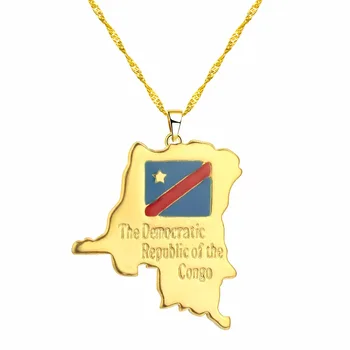 CHENGXUN, Kongo Demokratinė Respublika Žemėlapis Pakabukas Karoliai, Aukso Spalvos Kongo demokratinėje respublikoje (KDR) Papuošalai Moterims Mergina Apdailos Choker