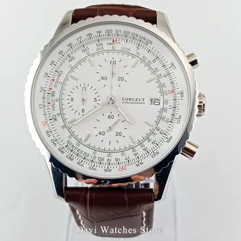 Corgeut Chronograph Mens Watch 46.5 mm Šviesos Rankomis Poliruoto Plieno Atveju Kvarco Judėjimas