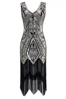 Custom 1920 s Vintage Great Gatsby Suknelė Blizgančiais Suknelė su V-Kaklo, Kutai Bodycon Zawalcowany Šalis Suknelė Flapper Suknelės Art Deco Dvigubai