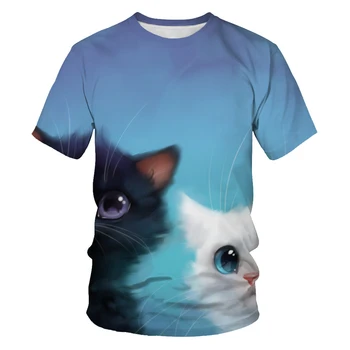 Cute kačių modelio 3d spausdinimo moterų ir vyrų t-shirt minkštos medžiagos marškinėliai atsitiktinis palaidų t-shirt sporto vyrų streetwear