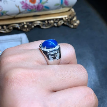 Didysis išpardavimas bull formos blue star safyras brangakmenio žiedas žmogus sidabro vyras žiedas nekilnojamojo 925 sterlingas sidabro gimtadienio dovana raumenų energijos