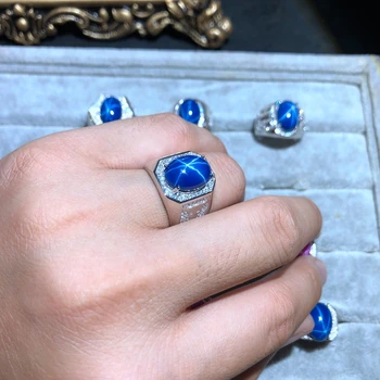 Didysis išpardavimas bull formos blue star safyras brangakmenio žiedas žmogus sidabro vyras žiedas nekilnojamojo 925 sterlingas sidabro gimtadienio dovana raumenų energijos