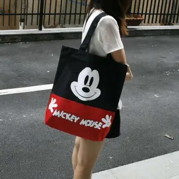 Disney pliušas kuprinė Mickey mouse Moterų drobė maišelis peties Didelės talpos nešiojamas animacinių filmų krepšys pirkiniams rankinės