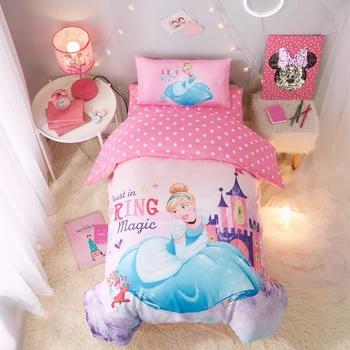 Disney princesė 3d medvilnės vaikų patalynės komplektas antklode padengti protecter padengti pagalvės užvalkalą, patalynės komplektas