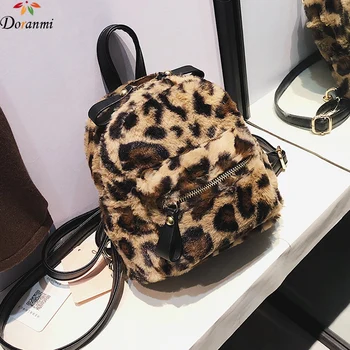 DORANMI Leopard Kuprinė Moterims Schoolbags 2020 Elegantiškos Mini Kuprinės Minkštos Kailio Kuprinės Pečių Maišą Atgal Krepšiai Mochila DJB900