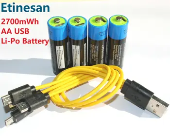 Etinesan 1,5 V 2700mWh AA Li-polimero USB įkraunama ličio li-ion akumuliatoriai, greitai, už Mikrofonas,Kamera,žaidimai,žaislai ir t.t.