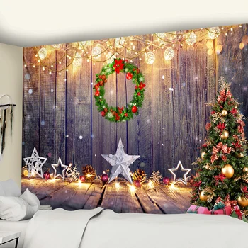 Gražią Kalėdų sienos kabo Hipių židinys namų puošybai fone audinio didelio dydžio gobelenas Bohemijos apdaila
