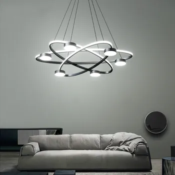 Gyvenamasis kambarys, valgomasis, miegamasis, modernus LED šviestuvo miegamasis juodo žiedo vidaus apšvietimas sietynas liustra su rc lempos