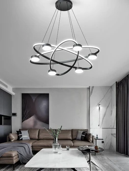 Gyvenamasis kambarys, valgomasis, miegamasis, modernus LED šviestuvo miegamasis juodo žiedo vidaus apšvietimas sietynas liustra su rc lempos