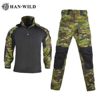 HAN LAUKINIŲ Taktinis Paslėpti Karinę Uniformą Taktinis Kostiumas Drabužius Armijos Karinės Kovos Marškinėliai+Krovinių Kelnės su 4 Pagalvėlės