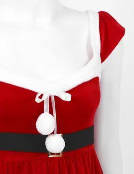 Iiniim Moterų Suaugusiųjų Aksomo Kalėdų Cosplay Šalis Dress Up Santa ' Kostiumas Balta Flanelė Apdaila Mini Suknelė su Skrybėle