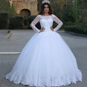 Ilgomis Rankovėmis Kamuolys Suknelė Princesė Vestuvių Suknelės 2020 Appliques Chalatas De Mariee Nėrinių Vestuvinės Suknelės Vestido De Novias Nuotakos Suknelė
