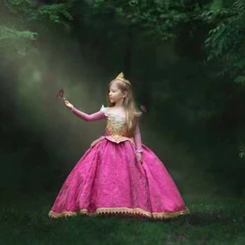 Išgalvotas, Mergina Nėrinių Gėlių Miegančioji Gražuolė Princesė Dress Mergaitės Karnavalas Vaikams, Elegantiškas Rapunzel Karalienė Aurora Šalies Kamuolys Suknelė