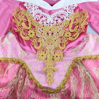 Išgalvotas, Mergina Nėrinių Gėlių Miegančioji Gražuolė Princesė Dress Mergaitės Karnavalas Vaikams, Elegantiškas Rapunzel Karalienė Aurora Šalies Kamuolys Suknelė