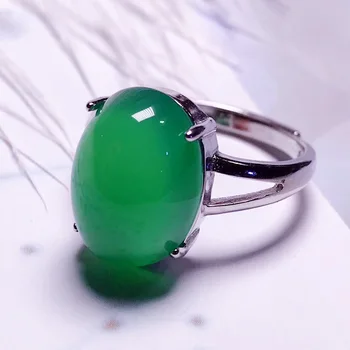 Jadery Pakabukai Sidabras 925 Žiedai Moterims Natūrali Žalioji Chalcedony Jade Vestuvinį Žiedą, Brangakmenių Fine Jewelry 2019 Juodasis Penktadienis Naujas