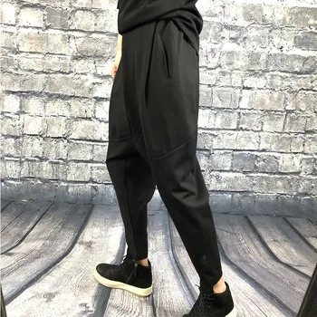 Japonijos paprasta prarasti kojų didelis tarpkojo kelnes rudenį ir žiemą madinga vyriški tamsiai ruožas plonas haremo kelnės gryna juoda atsitiktinis kelnės