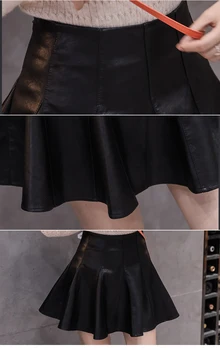 Jauna mergina 2019 m. Rudenį, Žiemą PU Odos Sijonas, Aukštas, Trumpas Sijonas Aukštu Juosmeniu Moterų mini sijonas streetwear juodas Klostuotas sijonas 82i