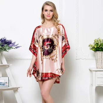 JIAYAN Moterų Šilko Seksualus Nightdress Pižama Vasaros Viskozė Vonia Suknelė Lotus Rašalo Spausdinimo Plius Dydžio Pižamą Naujas Mados 2020 m.