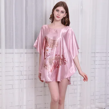 JIAYAN Moterų Šilko Seksualus Nightdress Pižama Vasaros Viskozė Vonia Suknelė Lotus Rašalo Spausdinimo Plius Dydžio Pižamą Naujas Mados 2020 m.