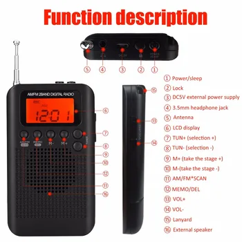 JINSERTA Nešiojamas Mini FM/AM Radijo Garsiakalbį, Muzikos Grotuvą, Žadintuvą, LCD Skaitmeninis Ekranas Paramos Baterija ir USB Powered