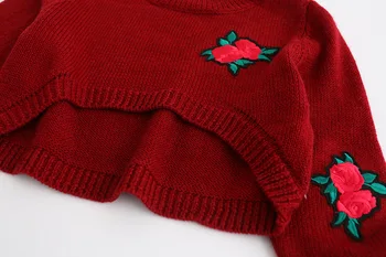 JIOROMY 2019 Naujas INS Merginos Kostiumas Rose Megztinis + Džinsai 2 Vnt/Mados Skylių China Gėlių Kelnes ilgomis Rankovėmis Vaikams Drabužių k1