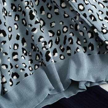 Korėjos 2020 Nauja rudens žiemos apvalios kaklo, ilgomis rankovėmis leopard megztinis + klubo sijonas, dviejų dalių megztas kombinezonas TZ589