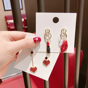 Korėjos mados raudona kalnų krištolas patinka auskarai moterims saldus kristalų ilgi auskarai moterims
