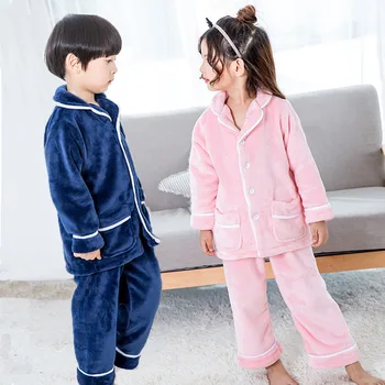 Korėjos Stiliaus Vaikams Žiemos Pižama Rinkiniai Viršūnes + Kelnes 2vnt Flanelė Šiltas Tarnaitė Mergaitės Berniukai Sleepwear Rinkiniai Vaikams Komplektus 3y-12y