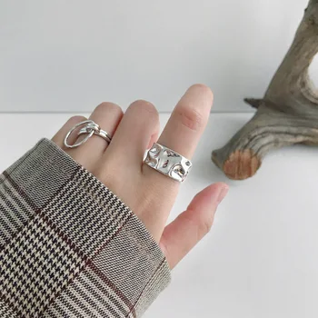 Korėjos versija S925 sterlingas sidabro Žiedas nereguliarus guzas paviršiaus moterų žiedas aukso sidabro žiedas