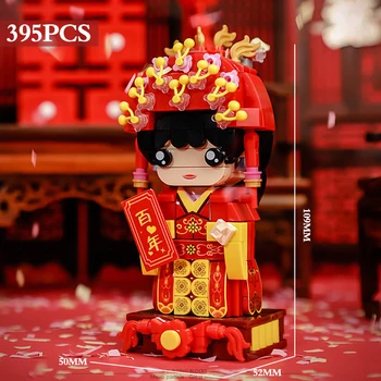 Kūrybos Kinų stiliaus kostiumas kostiumas animacinių filmų aikštėje galvos nuotaka ir jaunikis vestuvių simbolinis Valentino Dienos dovanų kūrimo bloką žaislas