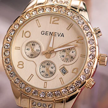 Laikrodžiai Moterims Mados Prabangos Prekės Ponios Aukso, nerūdijančio plieno, Kvarcas Žiūrėti Ženevos Atsitiktinis Krištolas kalnų krištolas Laikrodžius A4