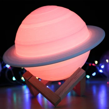 LED Saturnas Lempos Žvaigždėtas Dangus Naktį Šviesos Spalvos Touch Tipo Įkraunamas 3D Atspausdintas Mėnulio Lempos Kambario Dekoracija Kalėdų Dovanos