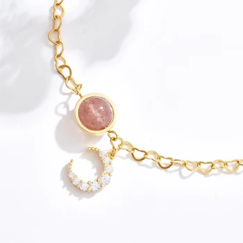LEKANI 925 Sterlingas Sidabro Moterų Apyrankės Šviečia Mėnulis Granulių Auksiniai Pakabukai Apyrankės Fine Jewelry-Metį Draugei