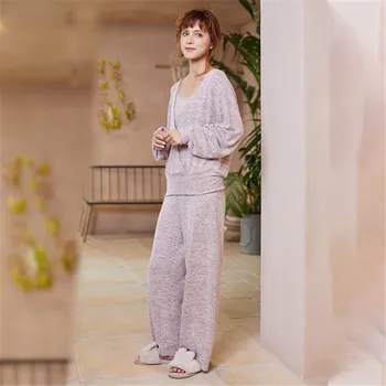 LIEPOS DAINA 3 Gabalus Rudenį, Žiemą Moteris Medvilnės Pižama Pižama Nustatyti Laisvalaikio Sleepwear Spausdinimo ilgomis Rankovėmis Kelnės Homewear