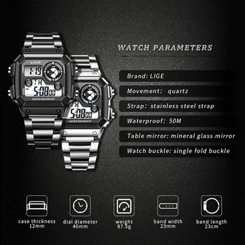 LIGE Prekės ženklo Vyrai Skaitmeninis Žiūrėti Šoko Karinės Sporto Laikrodžiai Mados Vandeniui Elektroninis Laikrodis Mens Reloj Inteligente Hombre
