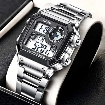 LIGE Prekės ženklo Vyrai Skaitmeninis Žiūrėti Šoko Karinės Sporto Laikrodžiai Mados Vandeniui Elektroninis Laikrodis Mens Reloj Inteligente Hombre