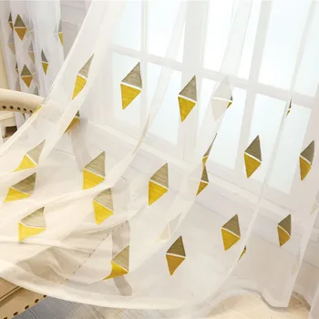 Lėtai Siela Trikampis Diamond Modernios Geometrinės Užuolaidos Išsiuvinėtu Tiulio Gyvenimo Kambario, Miegamasis, Virtuvė, Vaikai, Pilka Geltona Vien
