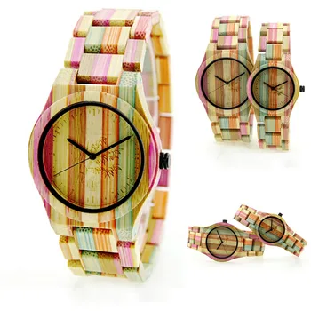 Mados Bambuko Medienos Žiūrėti Spalvinga Moterų Laikrodžiai Vaivorykštė Kvarco Žiūrėti Natūralus Medinis Laikrodis su Bambuko Juosta relojes mujer