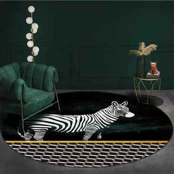 Mados Tamsiai Žalia Kiliminė Danga Zebra Geometrinis Mozaikos Modelis Apvalus Kilimas Kambarį Gyvūnų Spausdinti Žurnalinis Staliukas, Kilimas Ratas