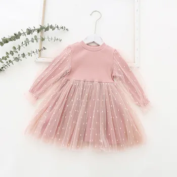 Melario Baby Girl Dress Kostiumai Rudenį Naujų Vaikų Mergaičių Tinklinio Medvilnės Suknelė su Ilgio Sluoksniuotos Rankovėmis Princesė Suknelės, Drabužiai Vaikams