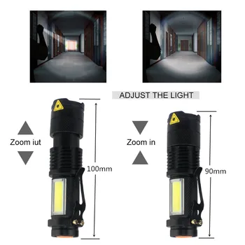 Mini LED Žibintuvėlis Nešiojamų K5+COB Zoom Fakelas Fotoblykstės 4 Režimai Naudoja AA/14500 Baterija Žibintų Vandeniui Įkrovimo Lemputė