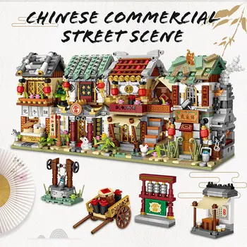 Mini Plytų Rinkiniai Street View Kinija Gatvės Bun Parduotuvė Pawnshop Bistro Kalvių Parduotuvė, Statyba Blokai Žaislai Vaikams Creatored