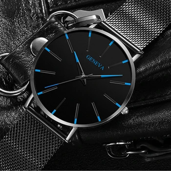 Minimalistinio Europos ir Amerikos mados verslo, sporto vyriški laikrodžiai, nerūdijančio plieno tinklelio su juoda ir mėlyna-ultra plonas atveju