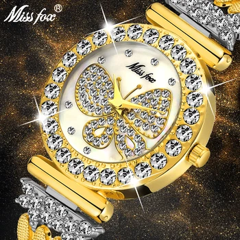 MISSFOX Drugelis Moterų Watch Top Prabangos Prekės Diamond 18k Auksas, Sidabras Ponios Žiūrėti Vandeniui Kūrybinis Dizainas Laikrodis 2019